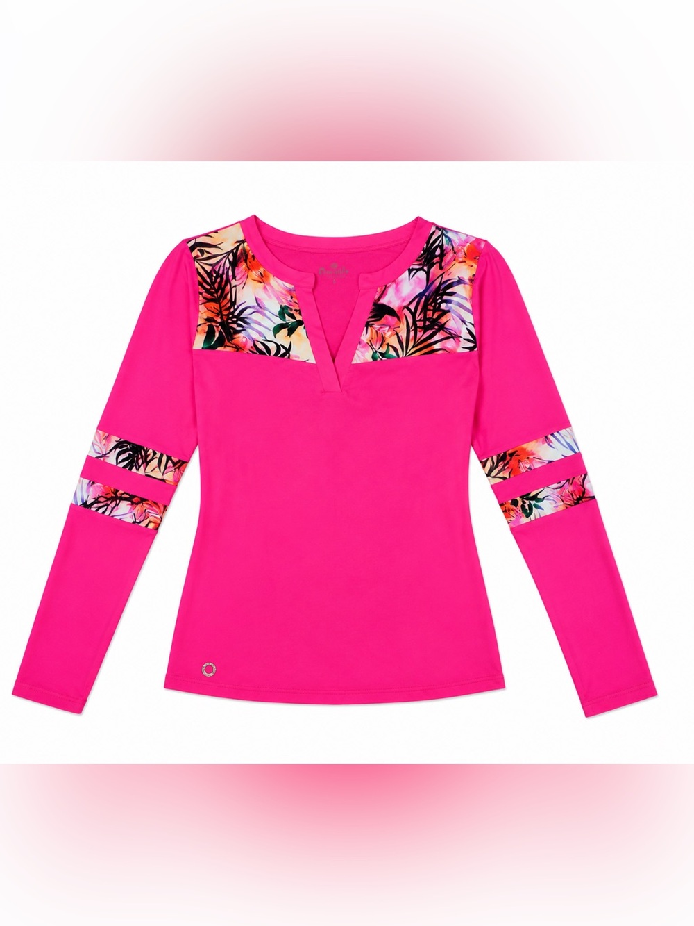 Bluefish Sport Long-Sleeve Top Bright Pink with Tropical Print size Large